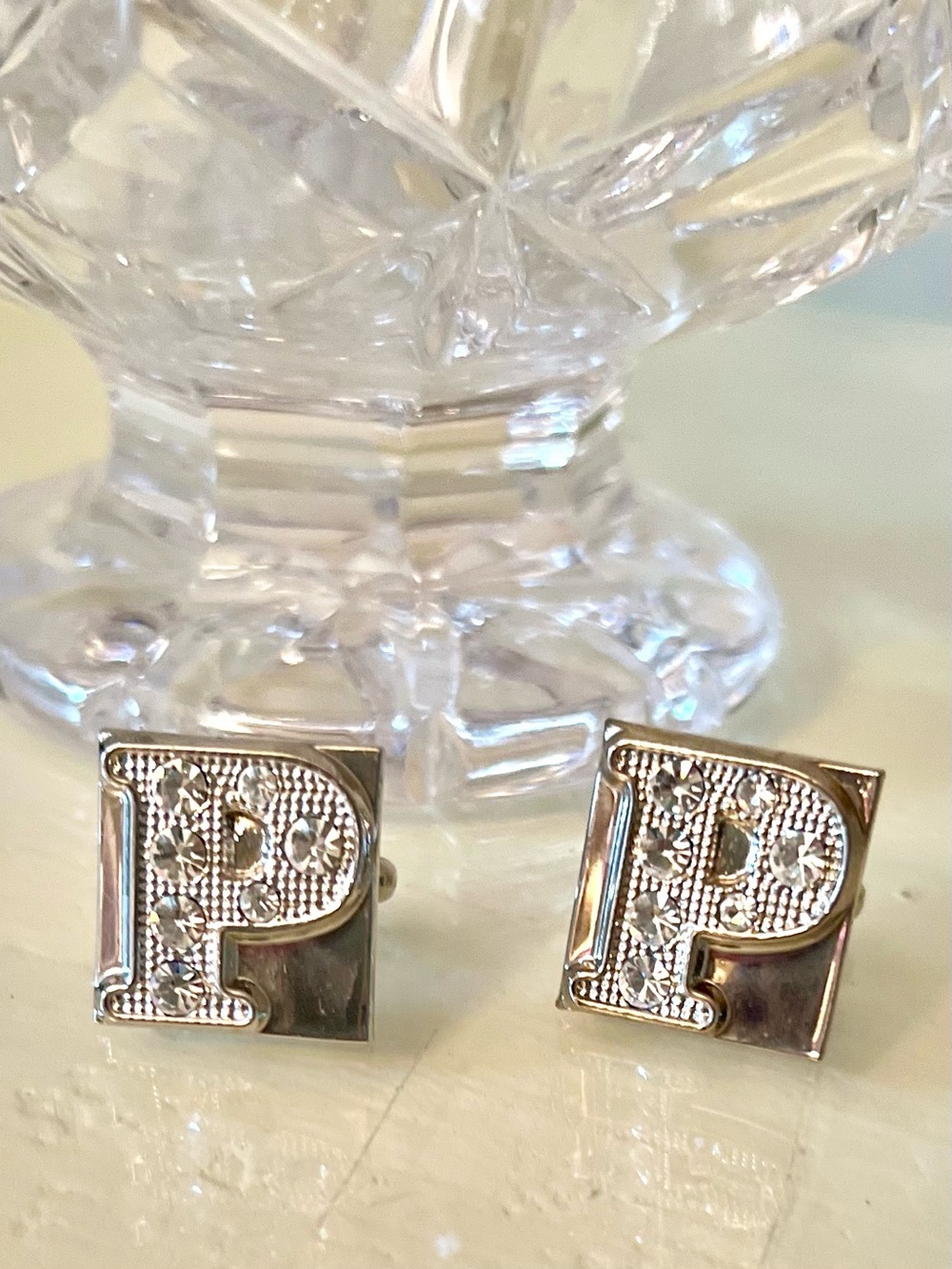 Monogram Letter P Silver Cufflinks - Pair - Like New